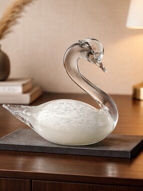 Vintage White Glass Swan Sculpture